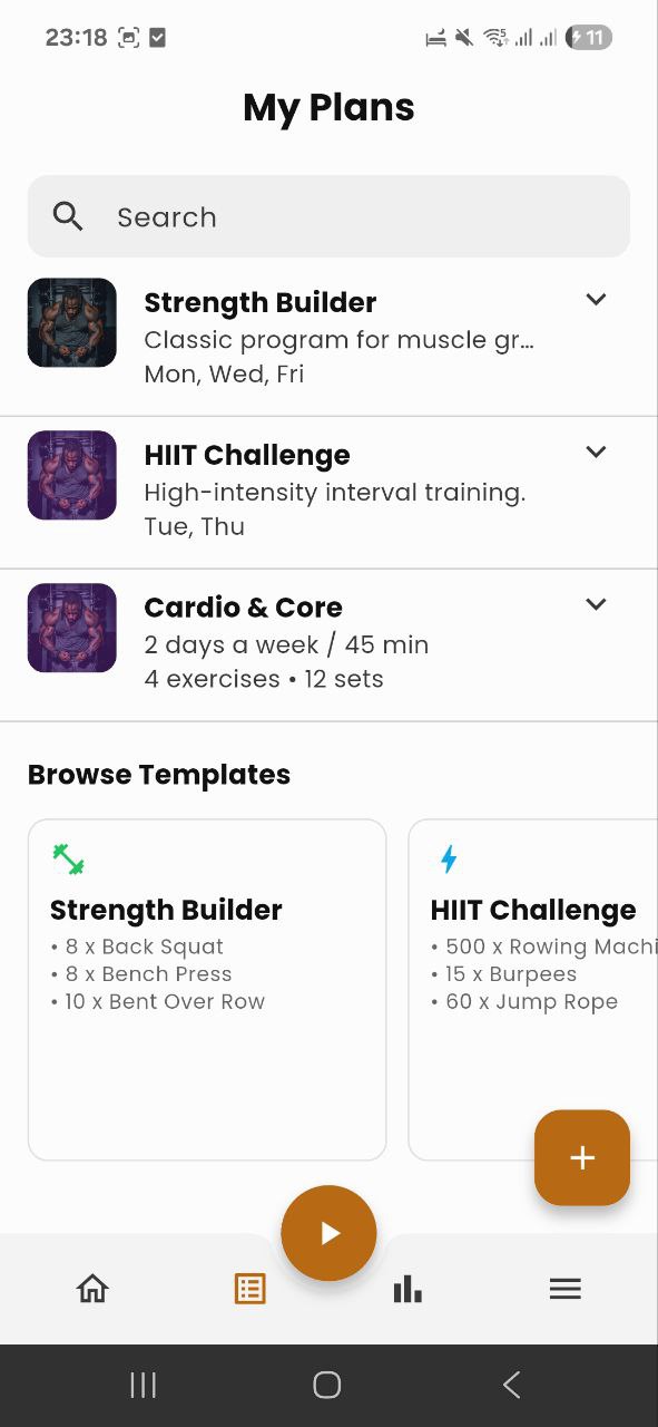 Workout plans screen